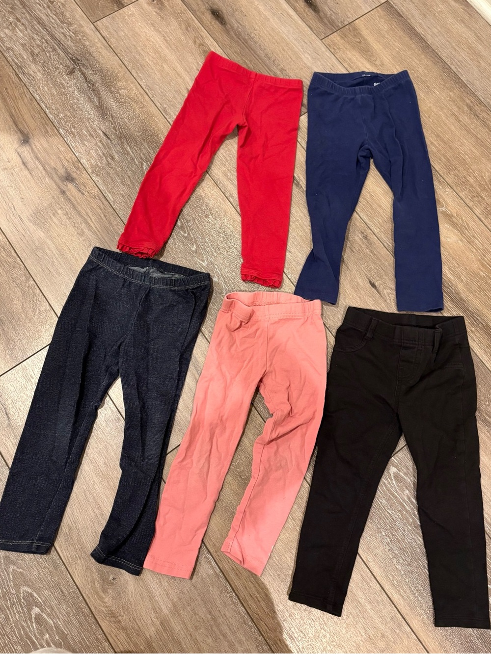 Kids Stretch Cotton Leggings - Red, Navy, Pink, Black Mix - 3T Bundle